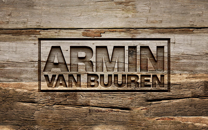Armin van Buuren wooden logo wooden backgrounds, dutch DJs, music stars, Armin van Buuren logo, creative, wood carving, Armin van Buuren, HD wallpaper