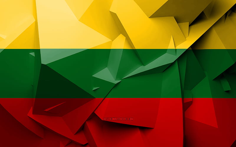 Flag of Lithuania, geometric art, European countries, Lithuanian flag, creative, Lithuania, Europe, Lithuania 3D flag, national symbols, HD wallpaper