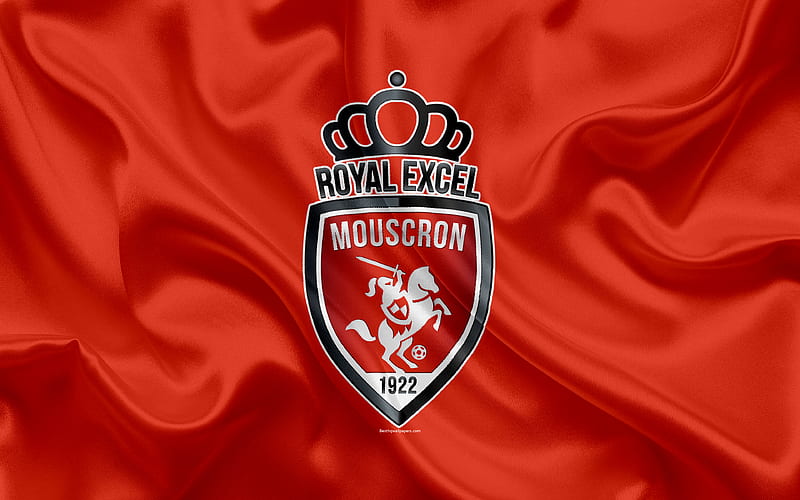 Mouscron FC Belgian Football Club, logo, emblem, Jupiler League, Belgium Football Championships, Mouscron, Belgium, football, silk flag, HD wallpaper