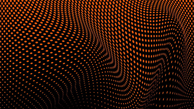 Orange Mesh Points Distortion Black Background Abstract, HD wallpaper