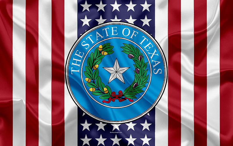 Texas, USA American state, Seal of Texas, silk texture, US states, emblem, states seal, American flag, HD wallpaper