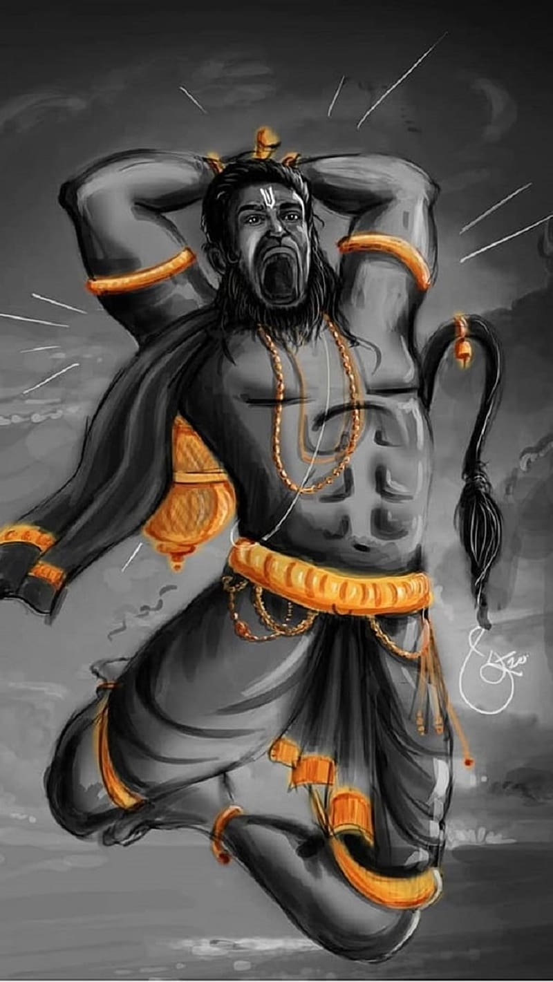 Hanuman angry - b&w, art, dark, spiritual, illustration, god, HD ...