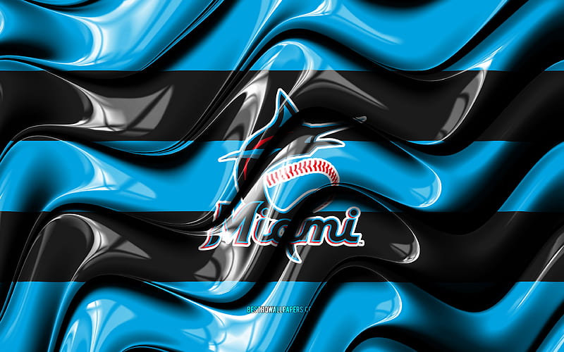 Miami Marlins flag, , blue and black 3D waves, MLB, american baseball team, Miami Marlins logo, baseball, Miami Marlins, HD wallpaper