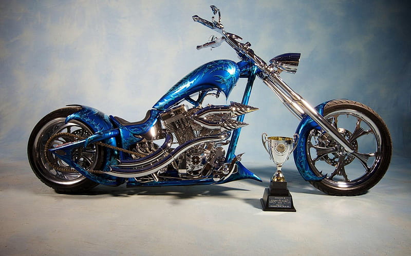 Custom Chopper, airbrush, front, desenho, cup, bike, the prize, blue, chopper, HD wallpaper
