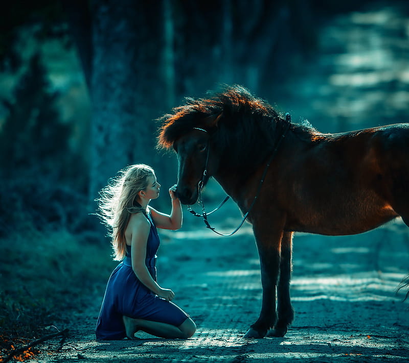 Girl and Horse, black, horses, race, HD wallpaper