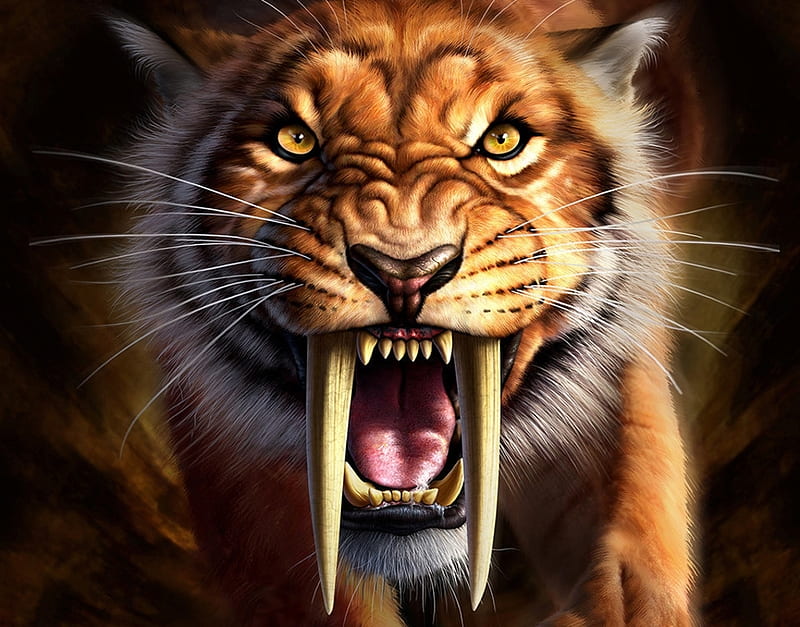 Saber Toothed Tiger, Prehistoric Creatures, Art, Prehistoric Animals, Artwork, HD wallpaper