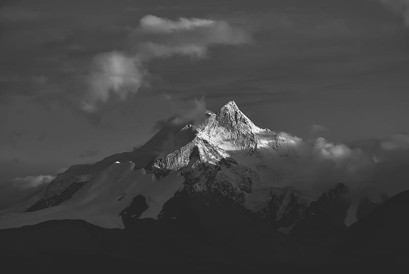 Grayscale Of Snow Covered Mountain, HD wallpaper