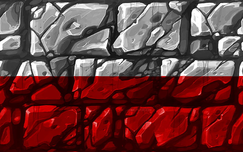 Polish flag, brickwall European countries, national symbols, Flag of Poland, creative, Poland, Europe, Poland 3D flag, HD wallpaper