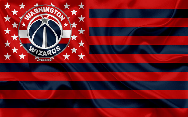 Washington Wizards, American basketball club, American creative flag, blue red flag, NBA, Washington, USA, logo, emblem, silk flag, National Basketball Association, basketball, HD wallpaper