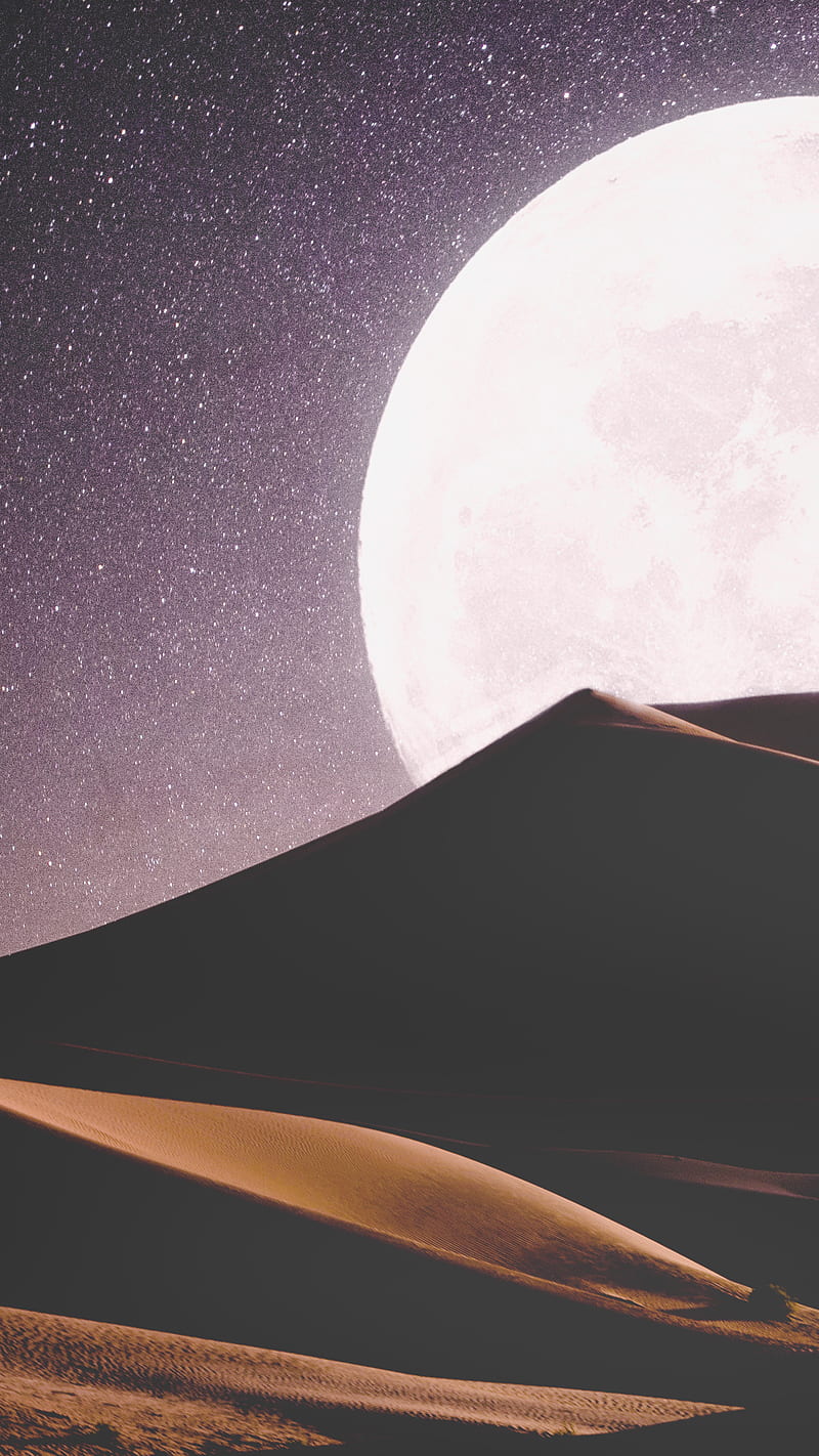 Big Moon, calm, desert, landscape, minimal, moonlight, nature, night, sand, sky, HD phone wallpaper