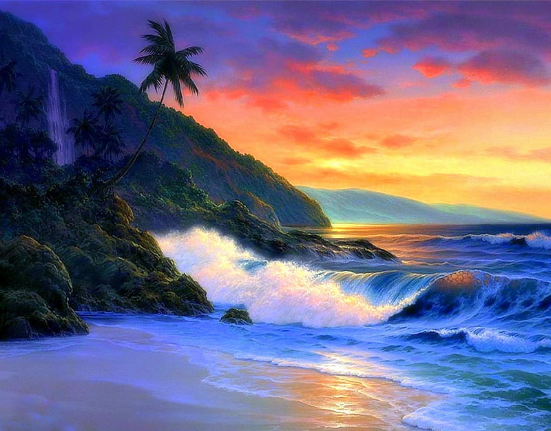 'Splendid of Calm Ocean', getaways, rocks, oceans, stunning, splendid, breeze, panoramic view, coconut trees, splashing, attractions in dreams, bonito, most ed, seasons, calm, paintings, bright, scenery, quiet, islands, colors, love four seasons, creative pre-made, waves, paradise, beaches, travels, summer, nature, relaxing, tropical, sound waves, HD wallpaper