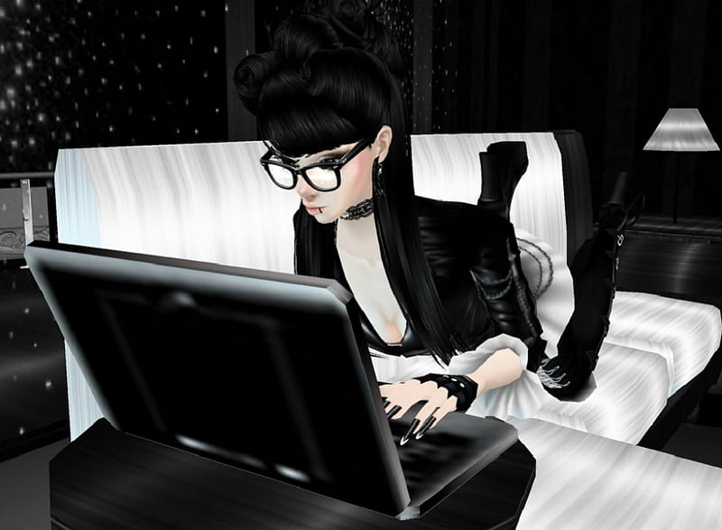 On the laptop, chat, imvu, 3d, black, white, laptop, avatar, HD wallpaper |  Peakpx