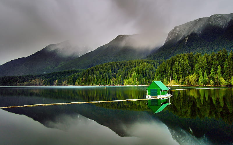 Floating Cabin, forest, mountains, floating, cabin, nature, river, HD wallpaper