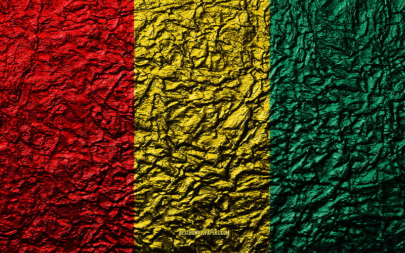 Flag of Guinea stone texture, waves texture, Guinea flag, national symbol, Guinea, Africa, stone background, HD wallpaper