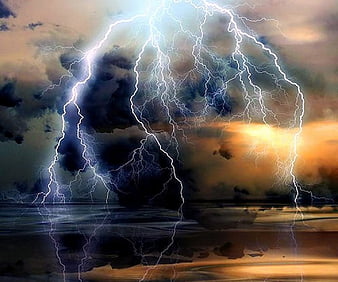Lighning, Lightning bolts, sun, clouds, forcefull, HD wallpaper | Peakpx