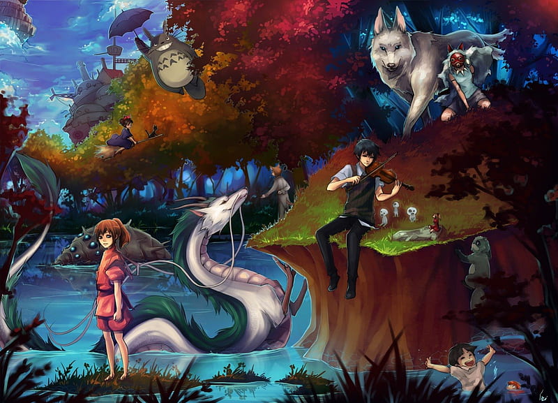 The Imagination of Hayao Miyazaki, Hayao Miyazaki, fantasy, anime, characters, colors, HD wallpaper