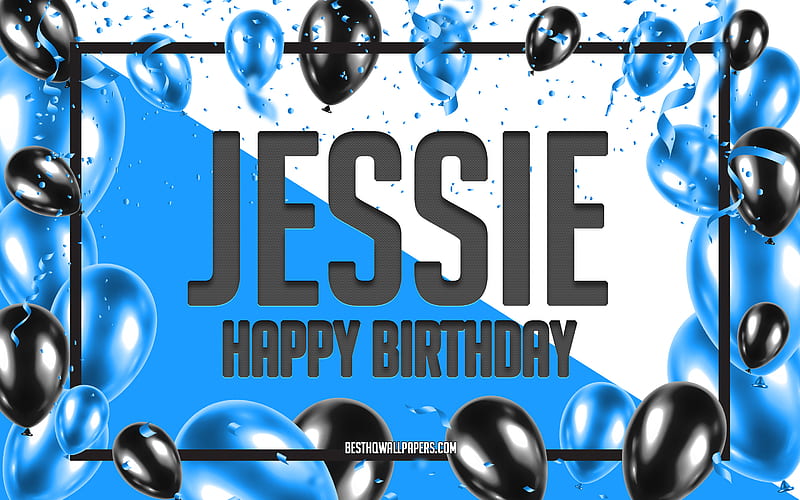 Happy Birtay Jessie, Birtay Balloons Background, Jessie, with names, Jessie Happy Birtay, Blue Balloons Birtay Background, Jessie Birtay, HD wallpaper