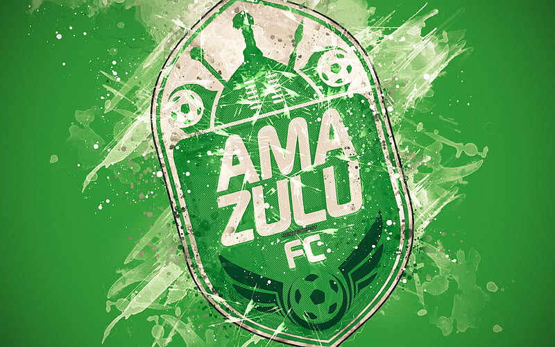 AmaZulu FC paint art, logo, creative, South African football team, South African Premier Division, emblem, green background, grunge style, Durban, South Africa, football, HD wallpaper
