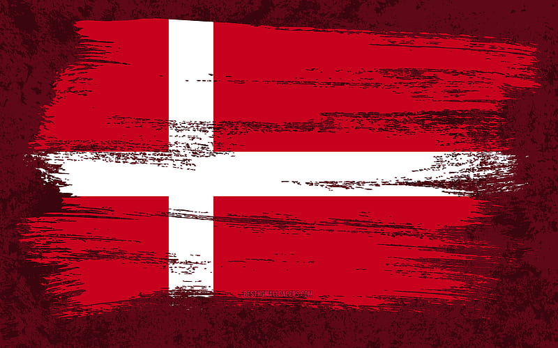 Flag of Denmark, grunge flags, European countries, national symbols, brush stroke, Danish flag, grunge art, Denmark flag, Europe, Denmark, HD wallpaper