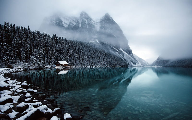 Winter Mist Lake Louise 2022 Canada, HD wallpaper