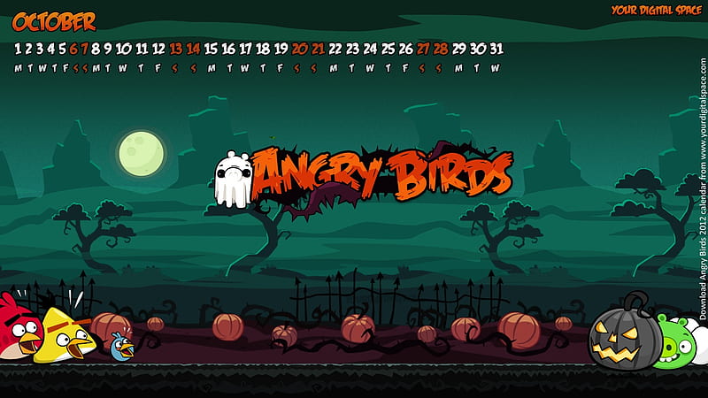 October-Angry bird the whole of 2012 Calendar, HD wallpaper