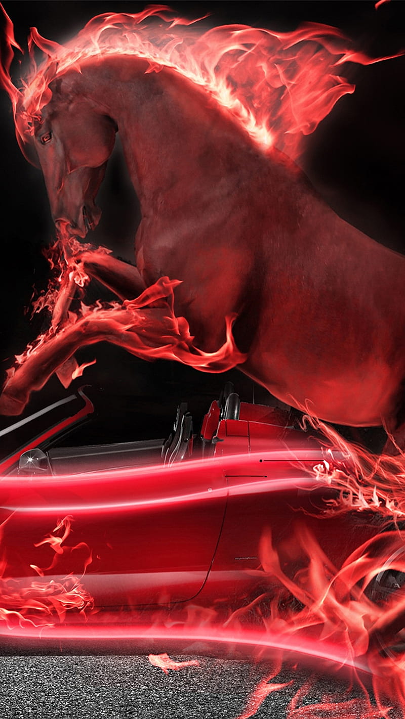 ferrari horse, animal, car, ferrari, fire, horse, red, HD phone wallpaper