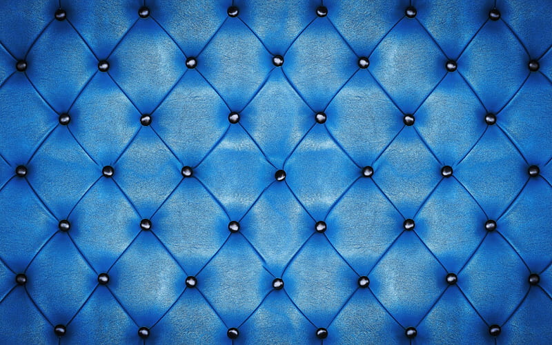 blue leather, black buttons, leather texture, blue background, leather wall, HD wallpaper