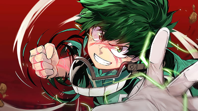 Green Hair Izuku Midoriya Red Background My Hero Academia, HD wallpaper ...