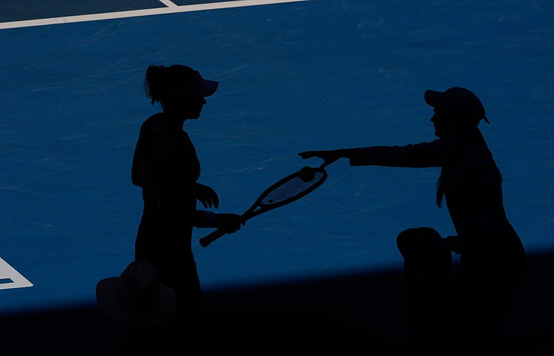 Female Shadows, ball girl, Australian Open, tennis, silhouette, women, 2013, court, match, racket, blue, HD wallpaper