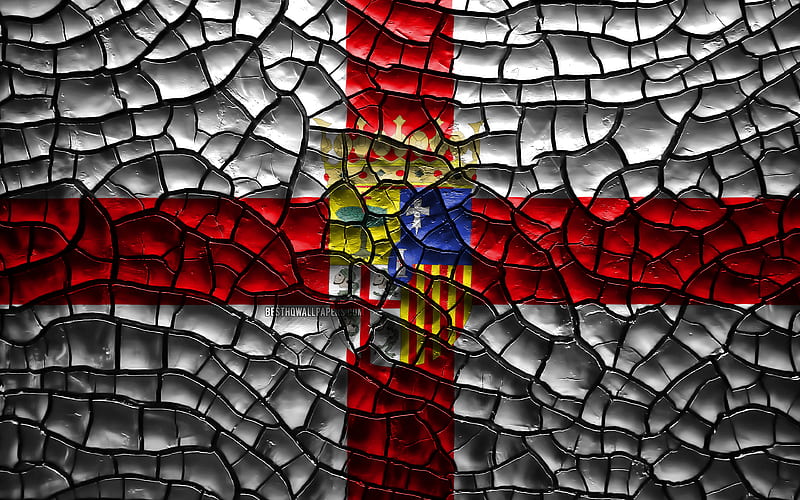 Flag of Zaragoza spanish provinces, cracked soil, Spain, Zaragoza flag, 3D art, Zaragoza, Provinces of Spain, administrative districts, Zaragoza 3D flag, Europe, HD wallpaper