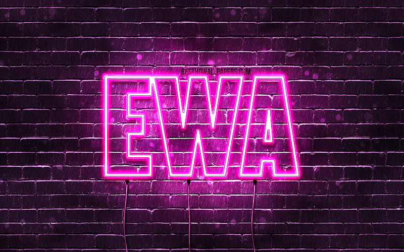 Ewa with names, female names, Ewa name, purple neon lights, Happy Birtay Ewa, popular polish female names, with Ewa name, HD wallpaper