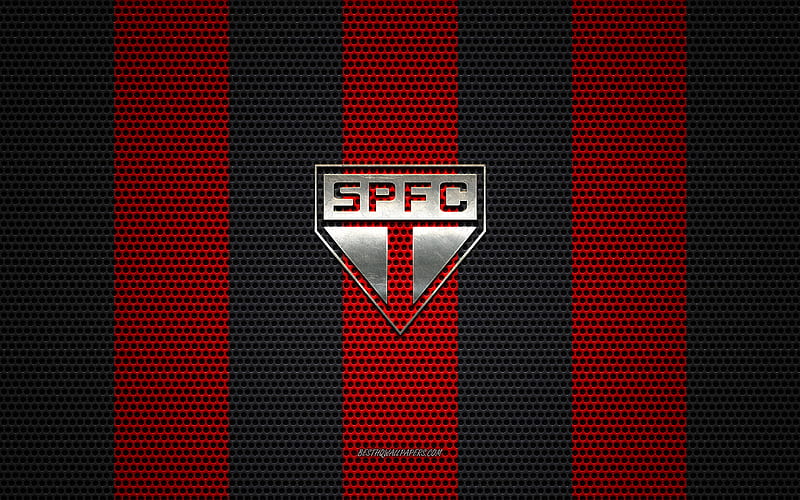 Sao Paulo FC logo, Brazilian football club, metal emblem, black and red metal mesh background, Sao Paulo FC, Serie A, Sao Paulo, Brazil, football, HD wallpaper