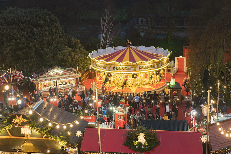 people standing near merry-go-round on amusement park during night time, HD wallpaper