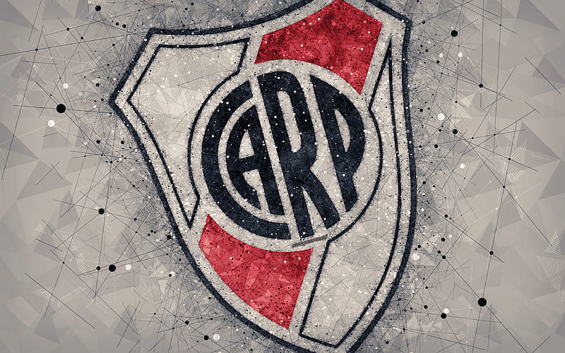 CA River Plate logo, geometric art, Argentine football club, gray abstract background, Argentine Primera Division, football, Buenos Aires, Argentina, creative art, River Plate FC, HD wallpaper
