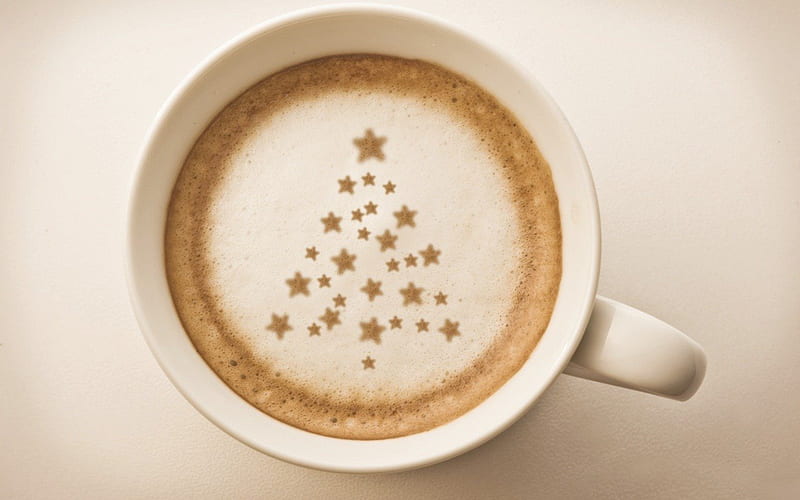 Good Morning, tree, christmas tree, coffee, cup, morning, HD wallpaper