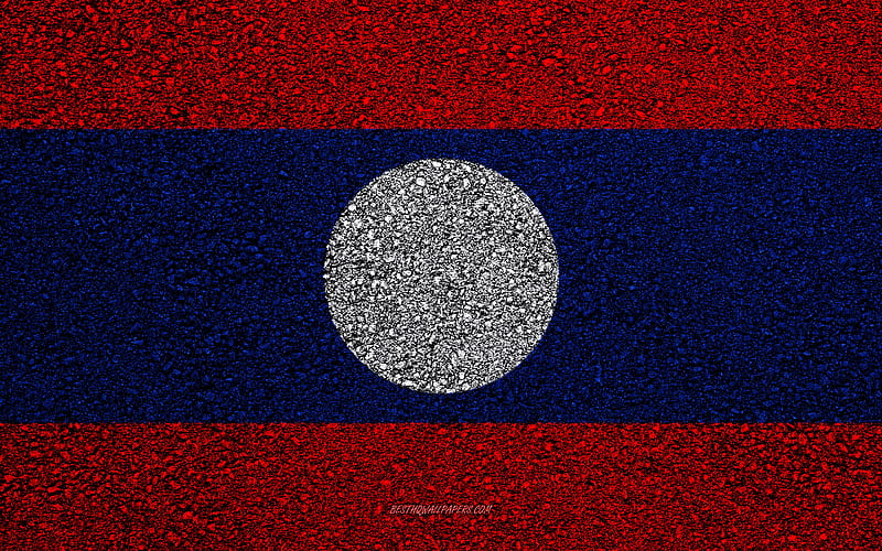 Flag of Laos, asphalt texture, flag on asphalt, Laos flag, Asia, Laos, flags of Asia countries, HD wallpaper