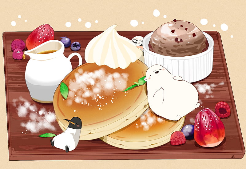 anime desserts, pancake, cupcake, drink, delicious, Anime, HD wallpaper