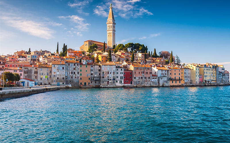 Rovinj, cityscapes, coast, Croatia, summer, sea, Europe, croatian cities, Istria, HD wallpaper