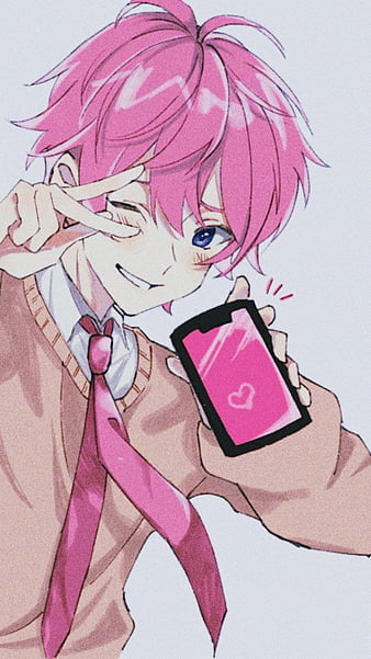 cute boy, anime boy, anime pink, anime pink boy, cute pink, cute pink boy, pink, pink boy, HD phone wallpaper