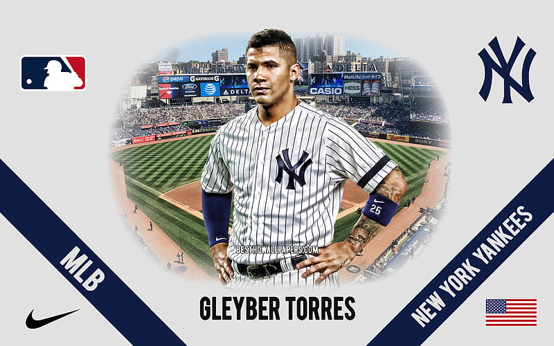 Gleyber Torres, New York Yankees, Venezuelan Baseball Player, MLB, portrait, USA, baseball, Yankee Stadium, New York Yankees logo, Major League Baseball, HD wallpaper