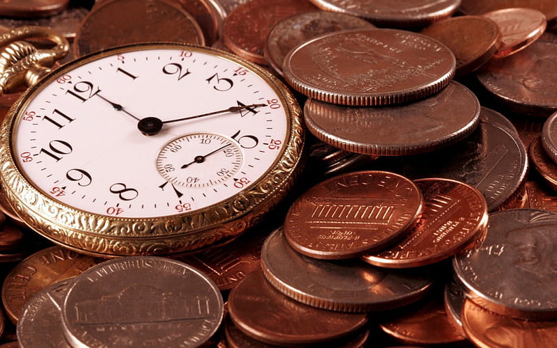 Time, clocks, watch, figure, clock, coins, coin, old, HD wallpaper