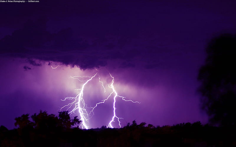 Lightning Strike, disaster, lightning, purple, storm, nature mightiness, HD wallpaper