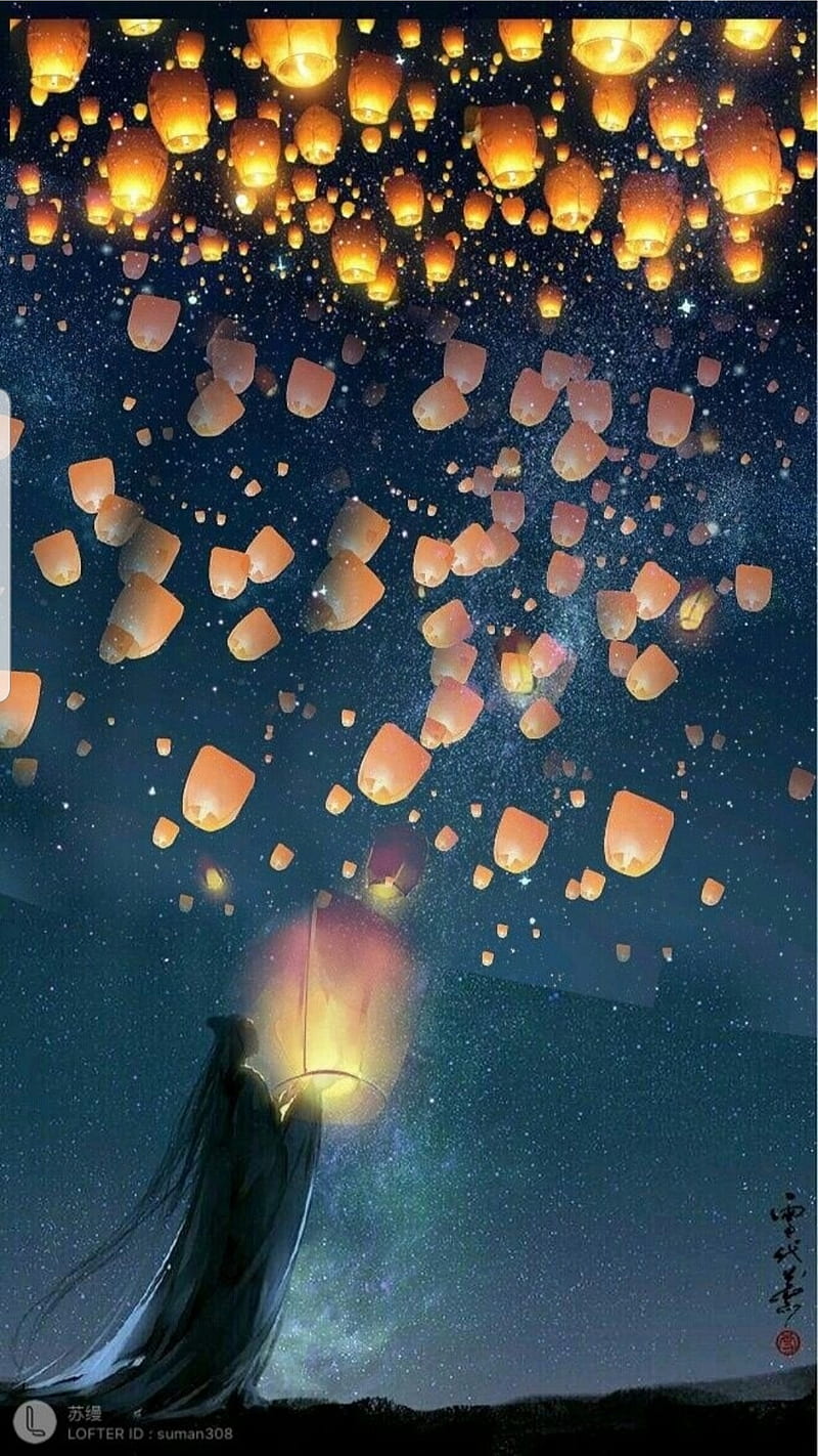 Anime night sky, anime boy, cool, lanterns, night sky, HD phone wallpaper |  Peakpx