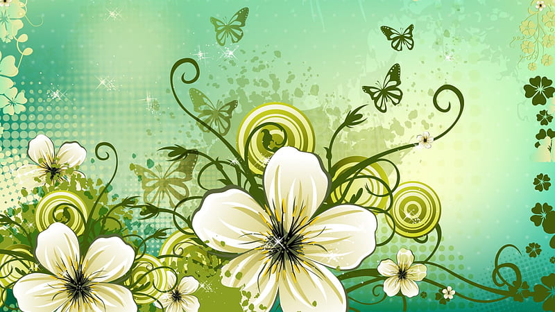Vector Flowers, graphics, flowers, butterflies, florals, vector, HD wallpaper
