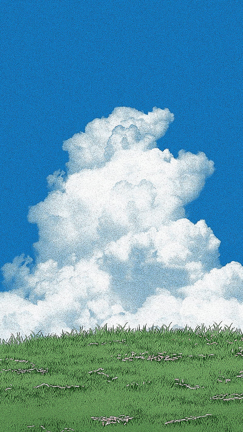 Afternoon, anime, blue, calm, clouds, environment, grass, peace,  studioghibli, HD phone wallpaper | Peakpx