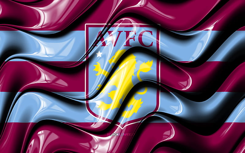 Aston Villa flag, , purple and blue 3D waves, Premier League, english football club, football, Aston Villa logo, Aston Villa FC, soccer, HD wallpaper