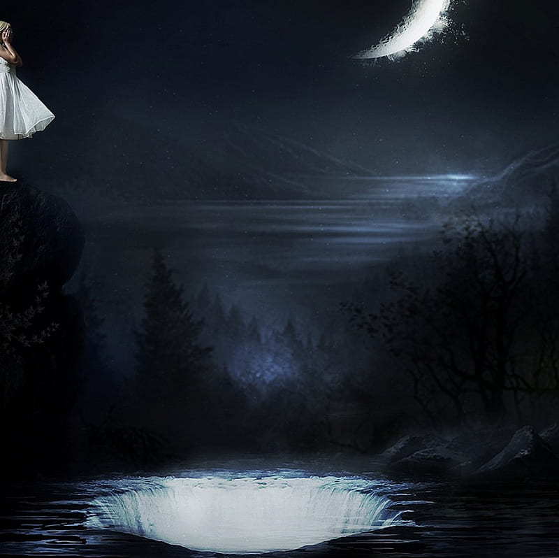 The Plunge, plunge, fantasy, moon, lady, HD wallpaper