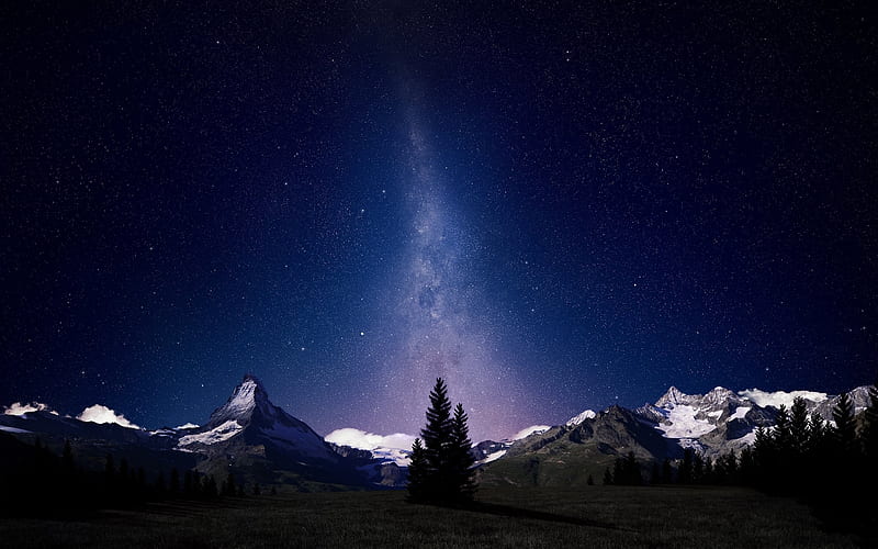 Swiss Alps, milky way, night, stars, mountains, HD wallpaper