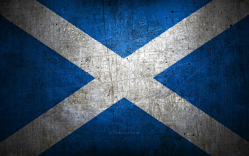 Scottish metal flag, grunge art, European countries, Day of Scotland, national symbols, Scotland flag, metal flags, Flag of Scotland, Europe, Scottish flag, Scotland, HD wallpaper