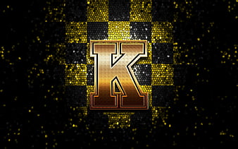 Kingston Frontenacs, golden logo, OHL, yellow metal background ...